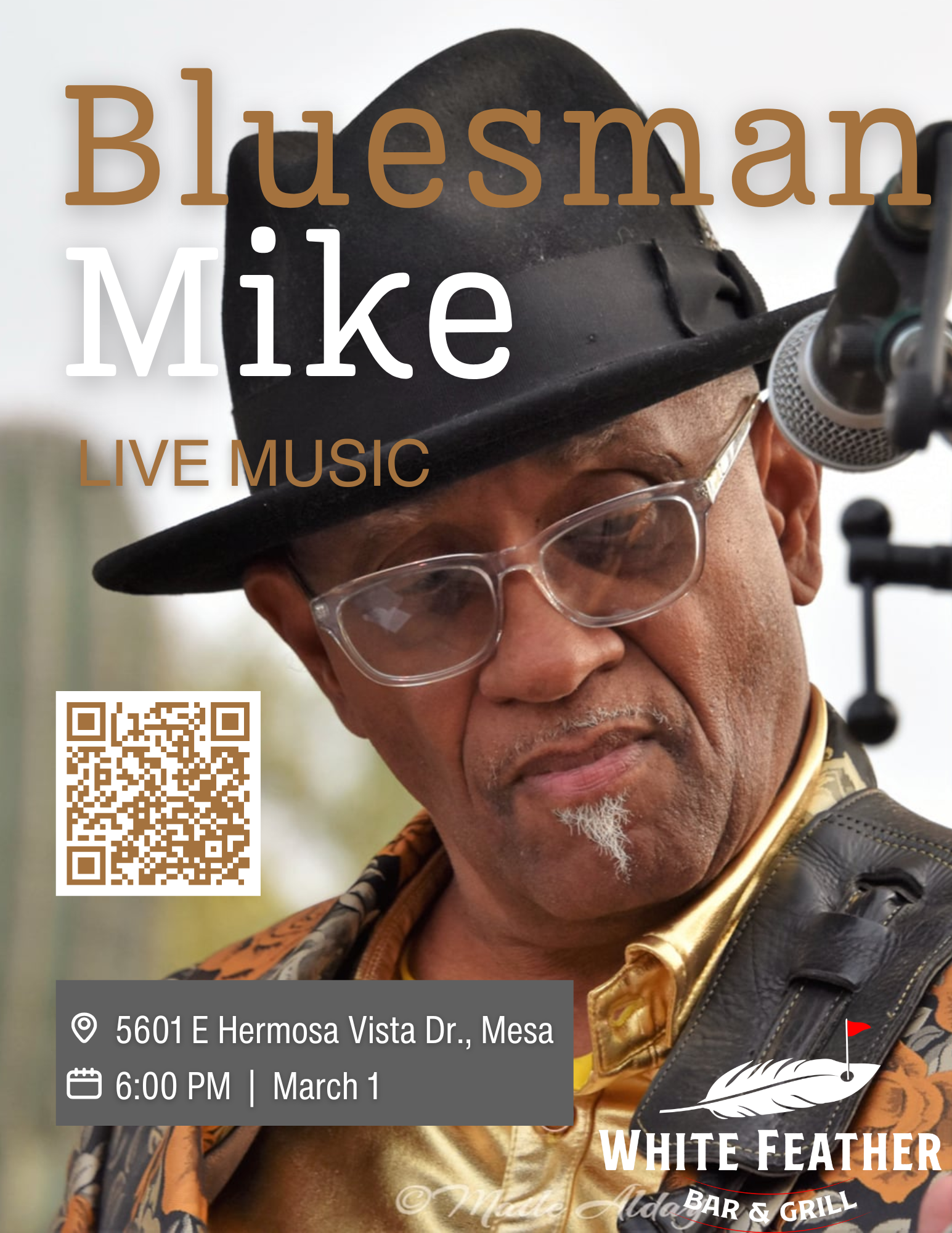 Bluesman Mike White Feather Bar & Grill Live Music